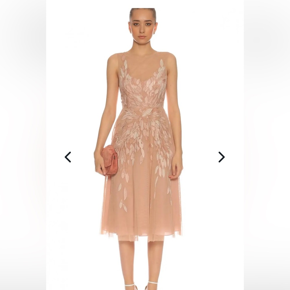 New BCBGMAXAZRIA Gustava Nude Pink Floral Embroidered Tulle Dress sz 0